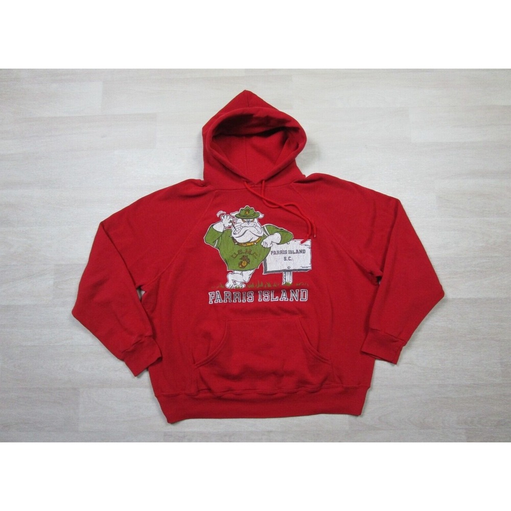 Vintage United States Marine Corps Hoodie L USMC Bulldog Parris Island Military